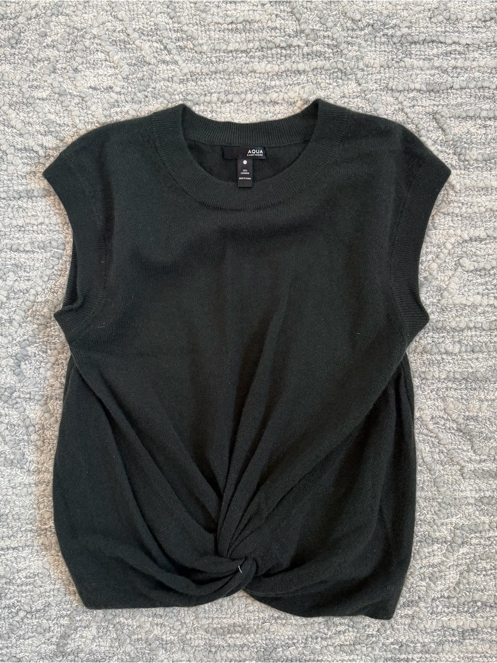 Aqua Dark Green Cashmere Sleeveless Knot-Front Knit Top